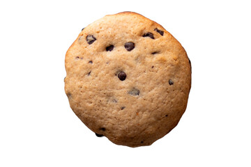 Top view of chip cookie isolated on white background. Biscuit recipe concept 