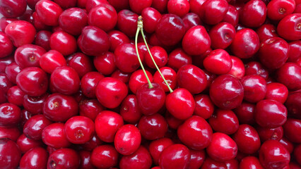 Ripe Sweet Cherries Background, close up