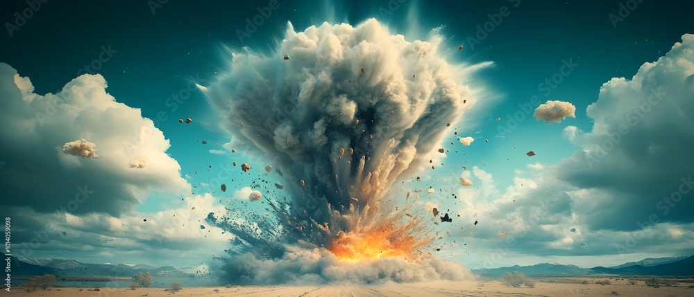 Aufkleber 3d visualization of a colossal tornado ripping through a remote countryside documented from an angle