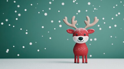 Cute cartoon reindeer with antlers on a snowy background.