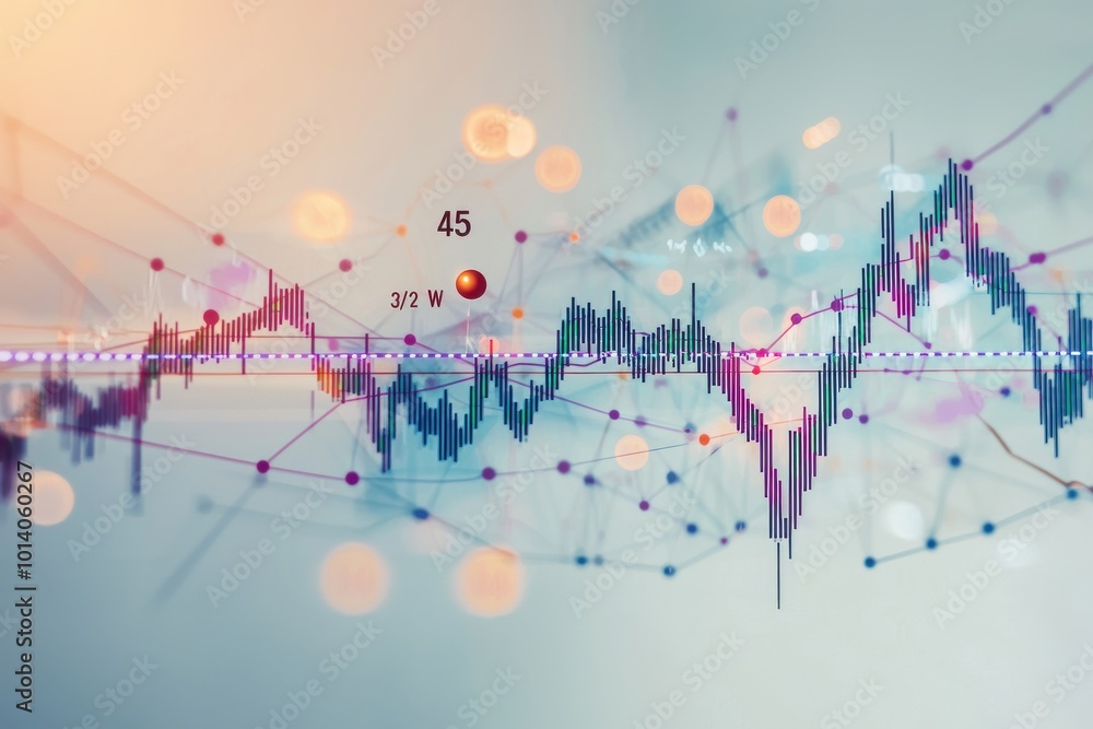 Poster data analysis concept with abstract stock market chart featuring graphs and statistics