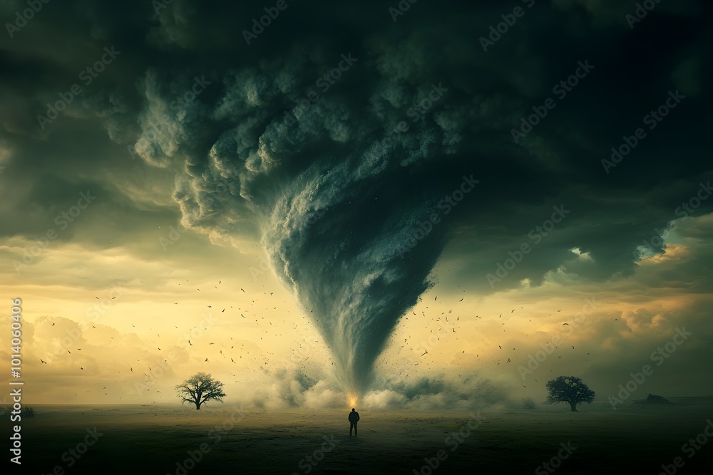 Aufkleber towering turbulent tornado raging on the horizon seen through the of a high end dslr a dramatic mood
