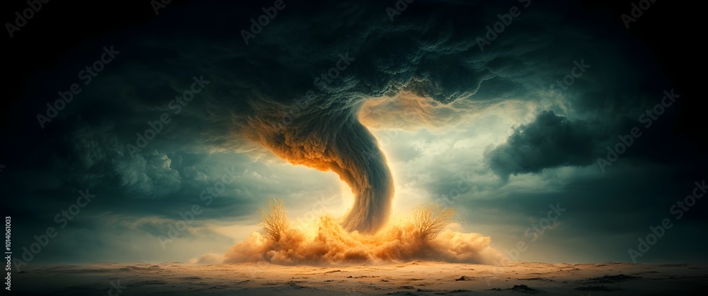 Aufkleber cinematic 3d scene of a colossal twisting tornado ripping through a remote desert landscape captured