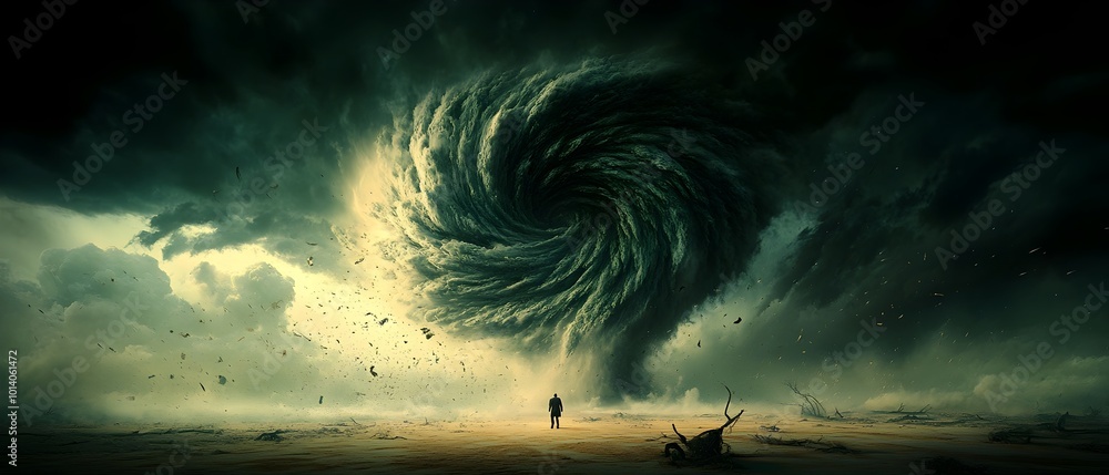 Poster sweeping awe inspiring tornado dominating the frame churning winds and debris creating a sense of in