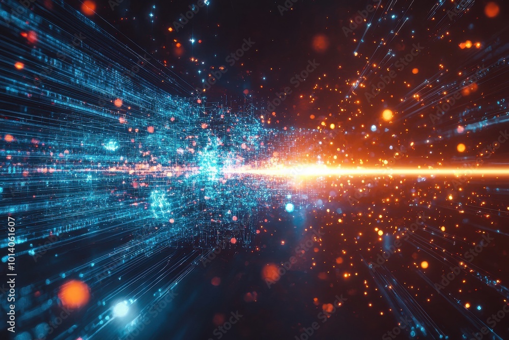 Aufkleber dynamic abstract depiction of quantum entanglement with vibrant colors and particle lines suggesting