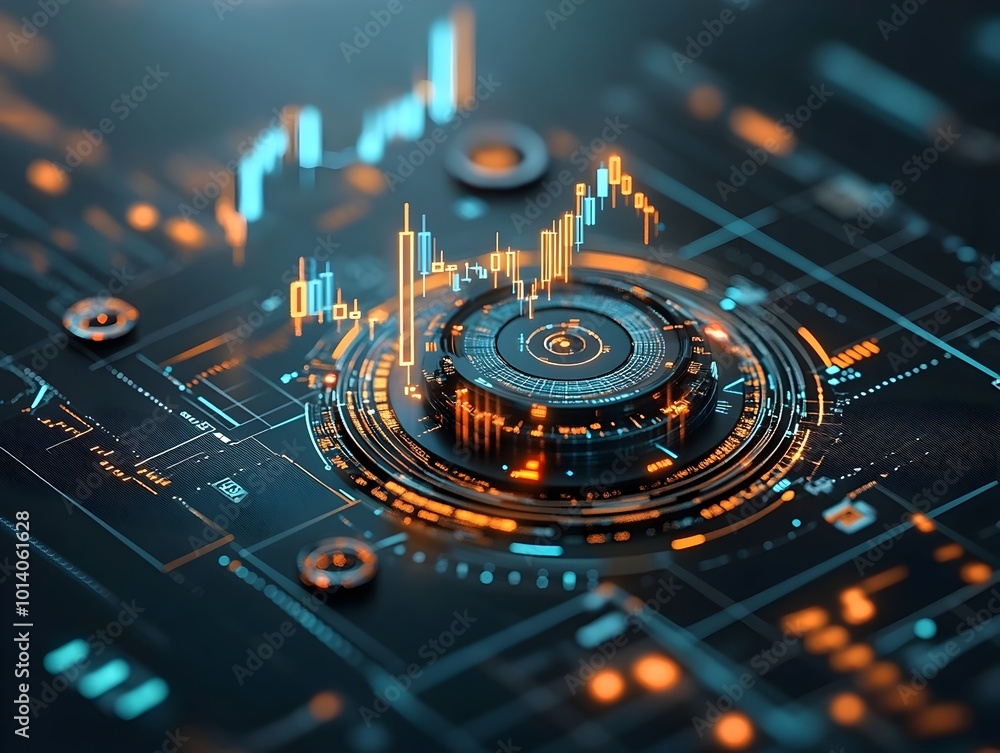 Aufkleber tight focus on a complex trading chart in cool blue tones showcasing precise candlestick graph data 