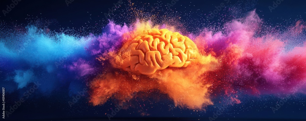 Poster vibrant explosion of colors conceptualizing the brain and creativity in a dynamic visual display