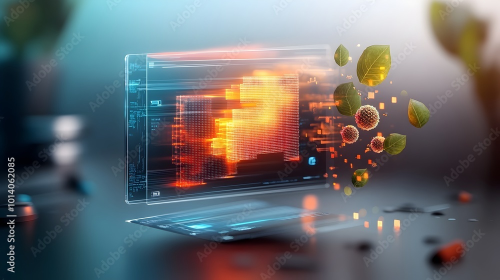 Poster a 3d rendered image of a transparent graphene display screen showcasing the cutting edge technology 