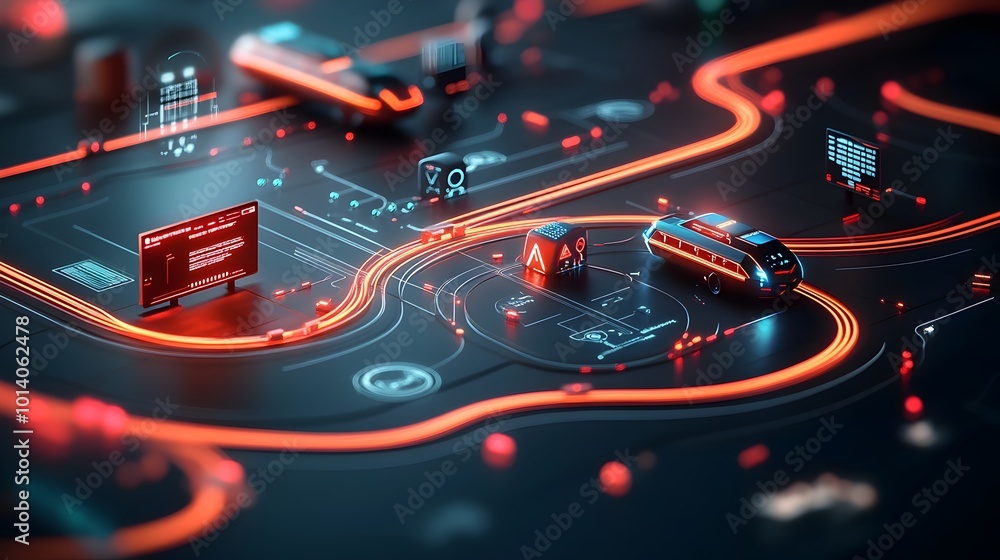 Poster experimental abstract image capturing the dynamic nature of a futuristic smart transit network with 