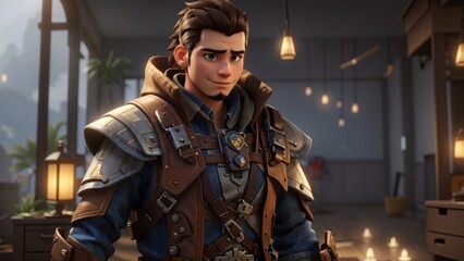 The captivating design of a character from an online game, showcasing unique armor and weapons