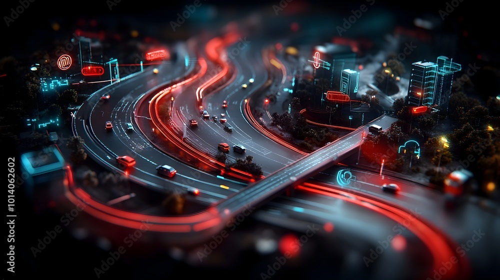 Poster interpretation of the fluid movement and connectivity of a smart transportation system with an intri
