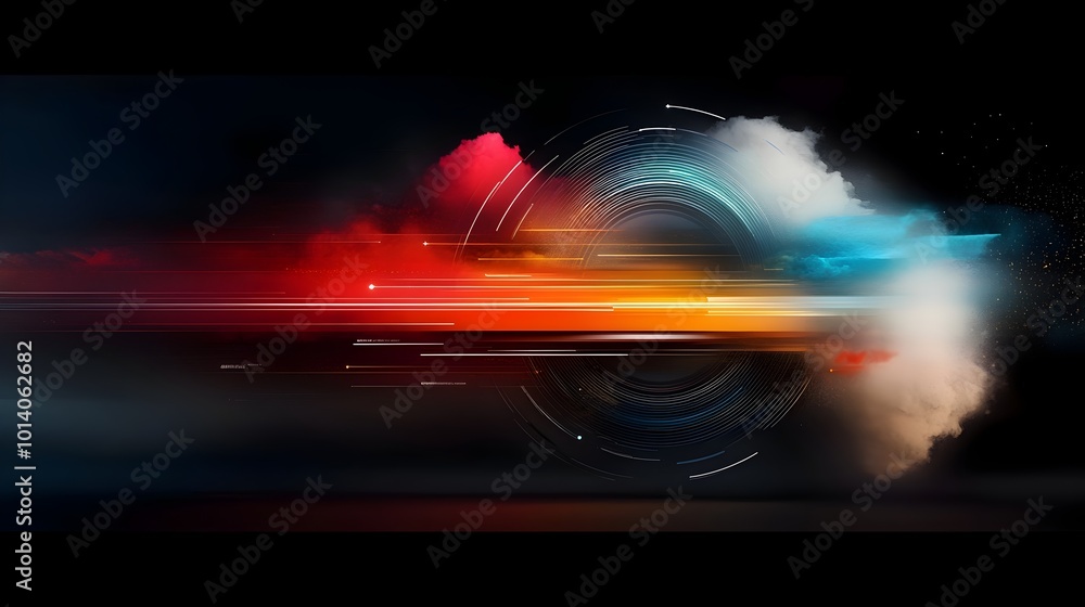 Poster dynamic and fluid smart transportation network with vibrant geometric shapes and digital art aesthet
