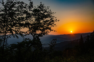 sunset in the Pieniny Polish mountains
