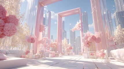 Glamorous Ray Tracing Urban Wedding: Modern Decor & City Views