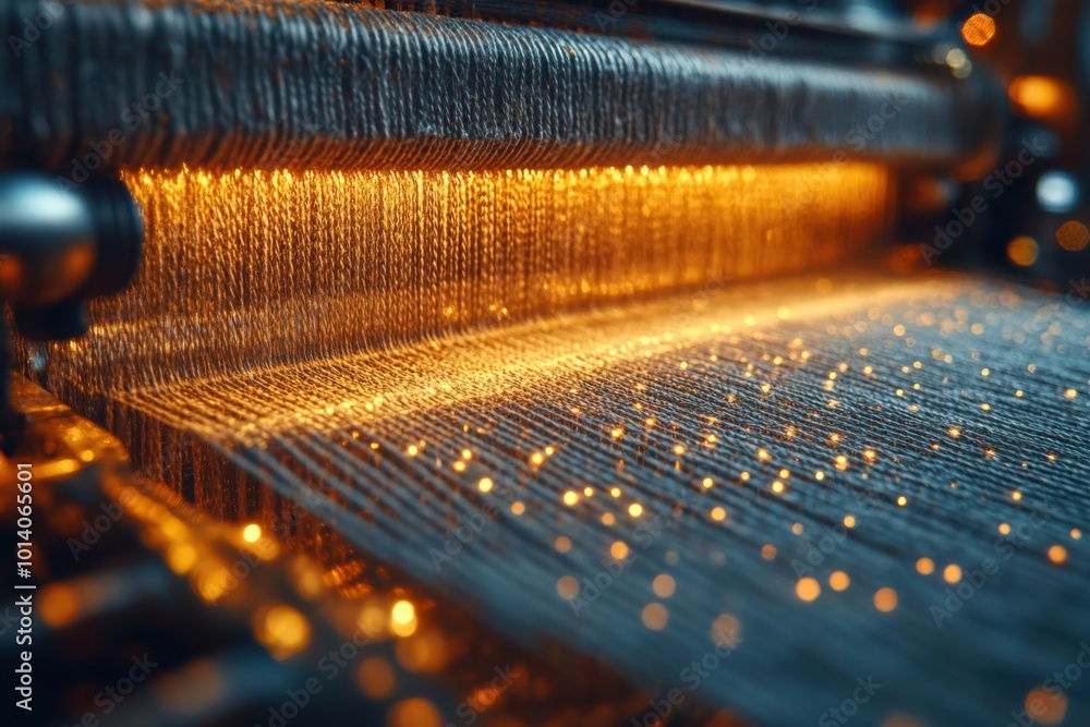 Poster mesmerizing illumination weaving machine in artistic motion
