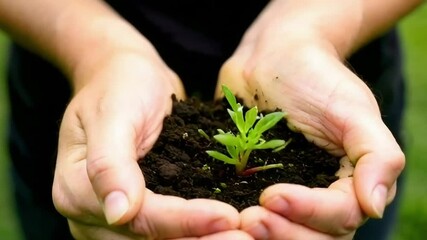 hands holding a plant