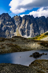 mountain landscape with lake and mountains