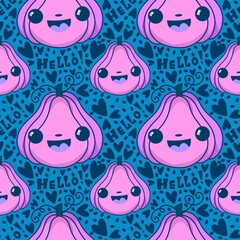 Halloween cute pumpkins seamless monsters pattern for wrapping paper and fabric