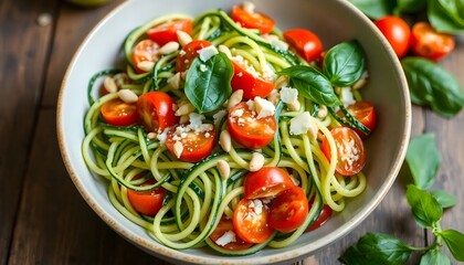 Delicious Zoodle Salad with Cherry Tomatoes and Pesto Dressing, a Healthy and Tasty Meal