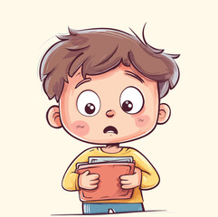 A boy with book looks confuses illustration