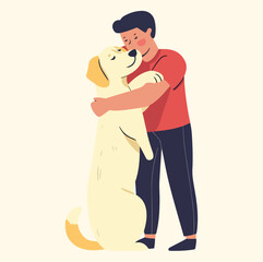 A man hugging his pet dog illustration
