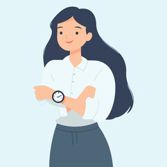 Business woman wearing watch time management concept illustration