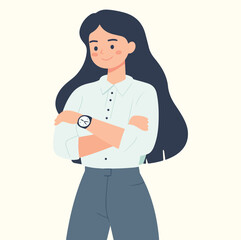 Business woman wearing watch time management concept illustration