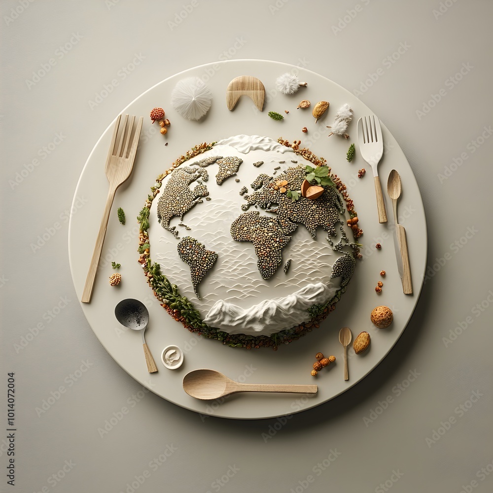 Poster a minimalist and scandinavian style dish featuring a globular design that depicts a spherical repres