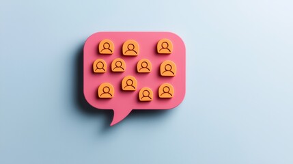 Colorful speech bubble with user icons representing communication and social interaction.