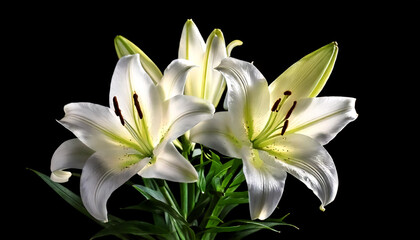 Fototapeta premium white lilies on a solid black background
