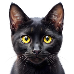 Portrait of a Black Kitty With Beautiful Yellow Eyes. PNG.