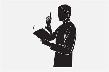 A silhouette of a person holding an open book