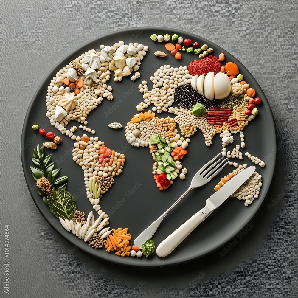 Poster culinary world map a visually striking plate presenting a detailed geographically accurate rendition