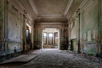 Old ruined abandoned Palace of the Grand Prince Mikhail Nikolaevich Romanov. Manor Mikhailovka in...