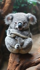 Obraz premium A cute koala resting on a tree branch in a lush habitat during daylight hours