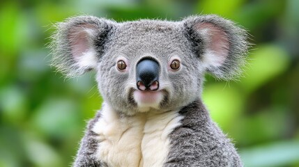 Obraz premium A close up view of a curious koala resting on a tree branch in a lush Australian forest