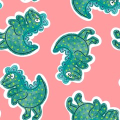 Obraz premium Cartoon animals seamless dinosaur pattern for wrapping paper and fabrics