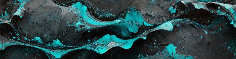 A dynamic marbled paper piece in dark graphite gray and vibrant teal, inspired by futuristic data visualization, with swirling patterns that represent information networks, Generative AI