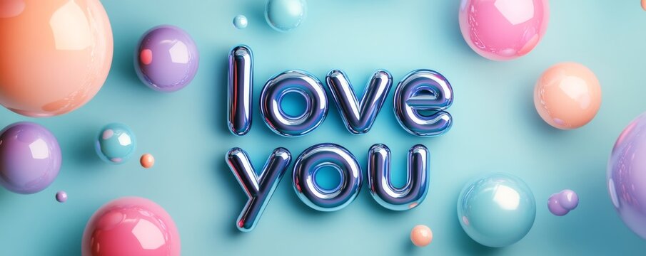 Colorful balloon text with love you message on blue background. Valentine's day and romantic concept
