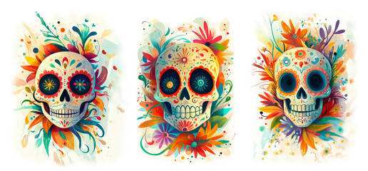 Fototapeta premium Set of sugar skull. Day of the Dead. Calavera Catrina for poster, card in Mexican style