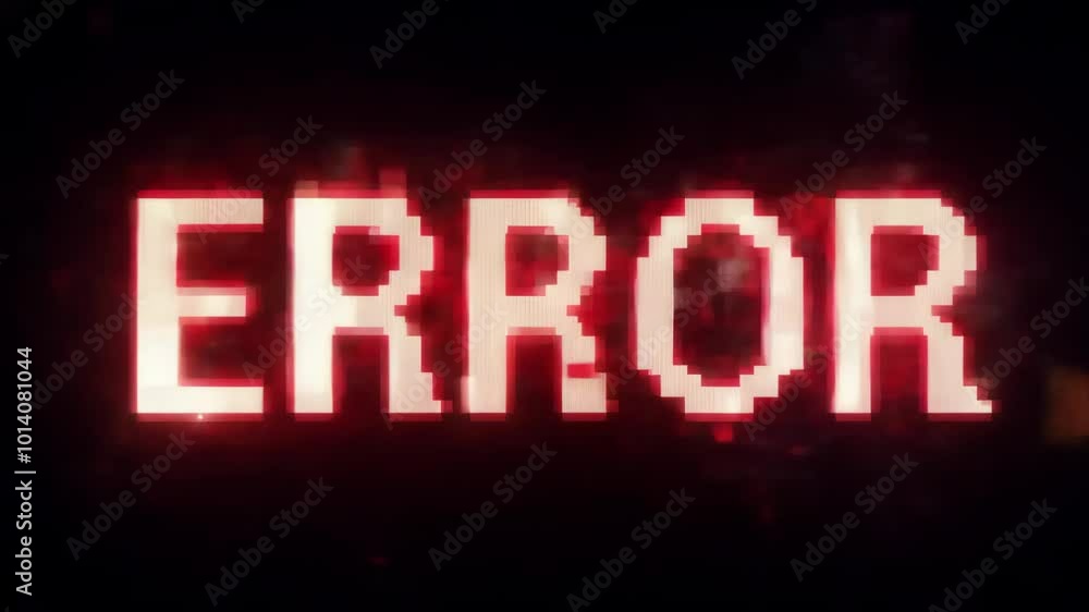 Poster red critical error warning sign on black background with glitch and noise effect. danger message. ha