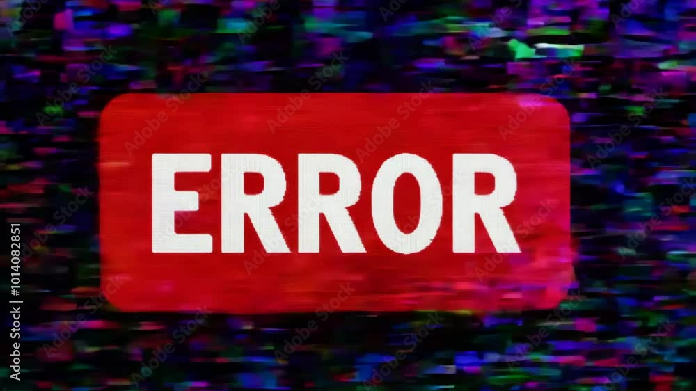 Poster red critical error warning sign on black background with glitch and noise effect. danger message. ha