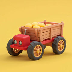 3D Farm Cart Icon: Agriculture and Transport Tool Illustration Logo