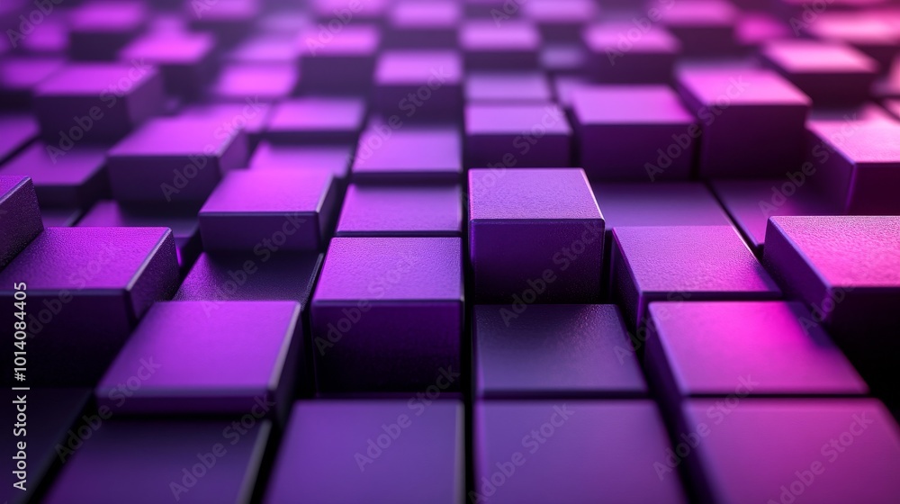 Aufkleber Purple 3d cubes with glowing edges creating a geometric pattern. Futuristic technology and digital design concept