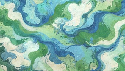 Soft blue and green create a peaceful design, reminding us to care for nature with swirling patterns, Generative AI