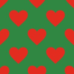 Big Hearts Red Pattern with Green Background