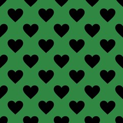 Hearts Black Pattern with Green Accents Background