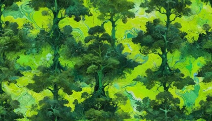 Bright chartreuse and deep forest green create a lively design inspired by enchanted groves filled with magical creatures, Generative AI