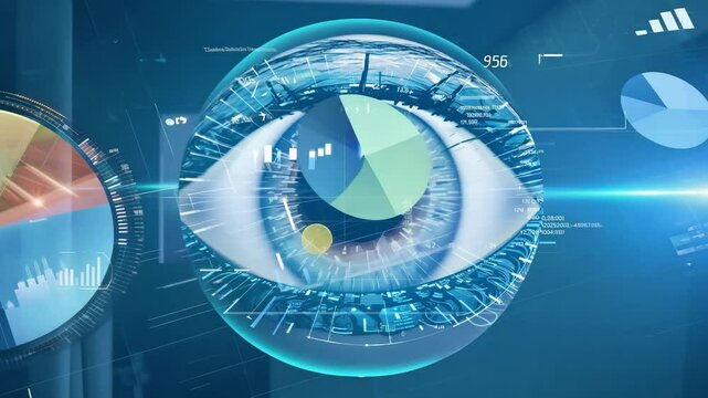 Holographic glowing eyes AI computer vision virtual reality eye eyelid lens augmented projection robot humanoid technology tracking smart digital moving retina iris innovation biotechnology science
