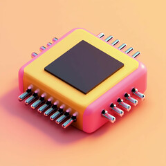 3D Microchip Icon: Technology and Electronics Component Illustration Logo